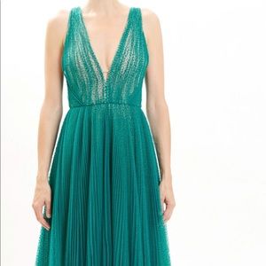 J.Mendel Sea Green Swiss Dot Pleated Formal Dress